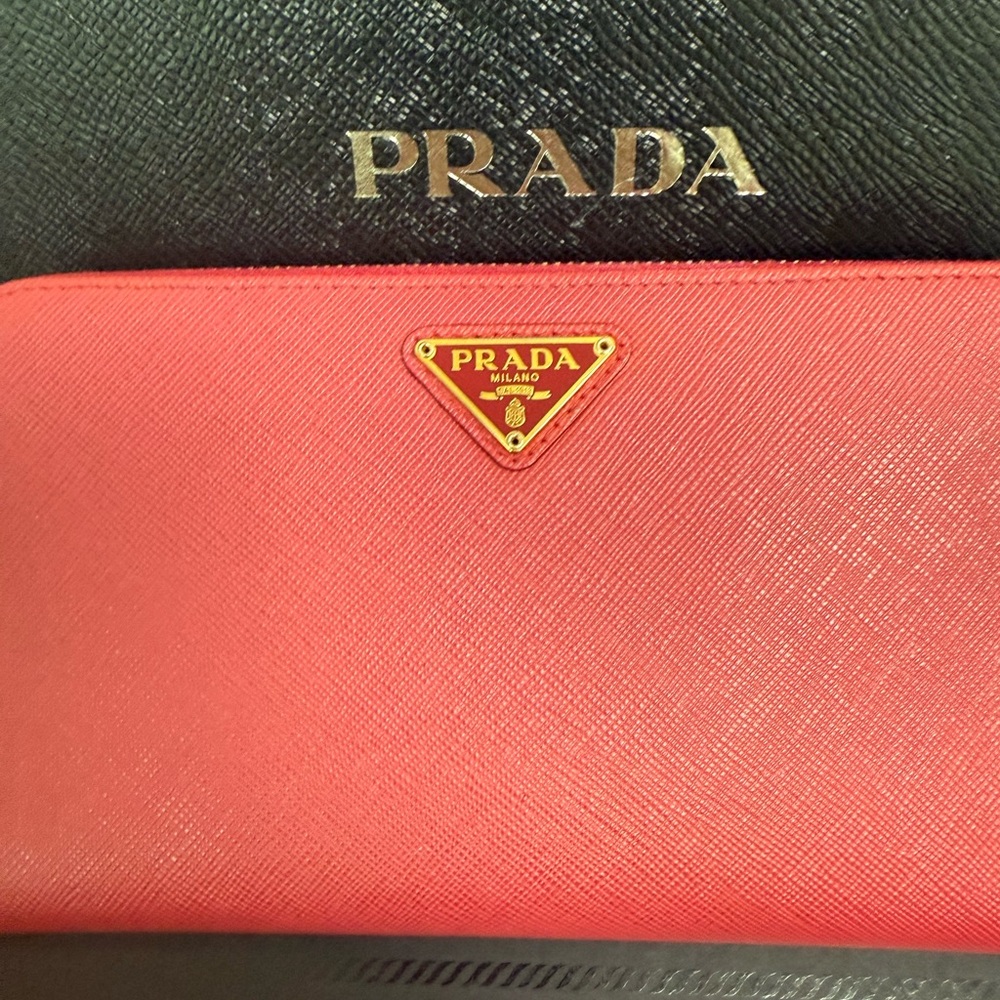 Prada Pink Saffiano Leather Zip Around Wallet - Picture 2 of 7